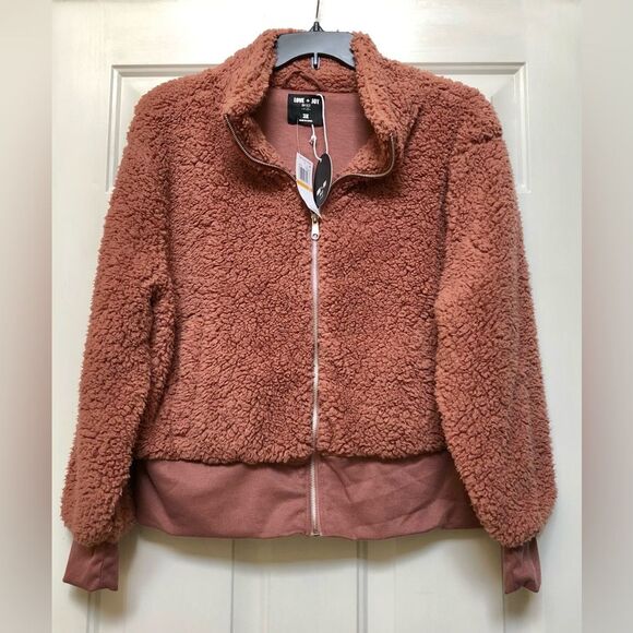 LOVE + JOY JACKET WOMEN'S PLUS SIZE 3X FULL ZIPPER SHORT BROWN TEDDY - Picture 4 of 9